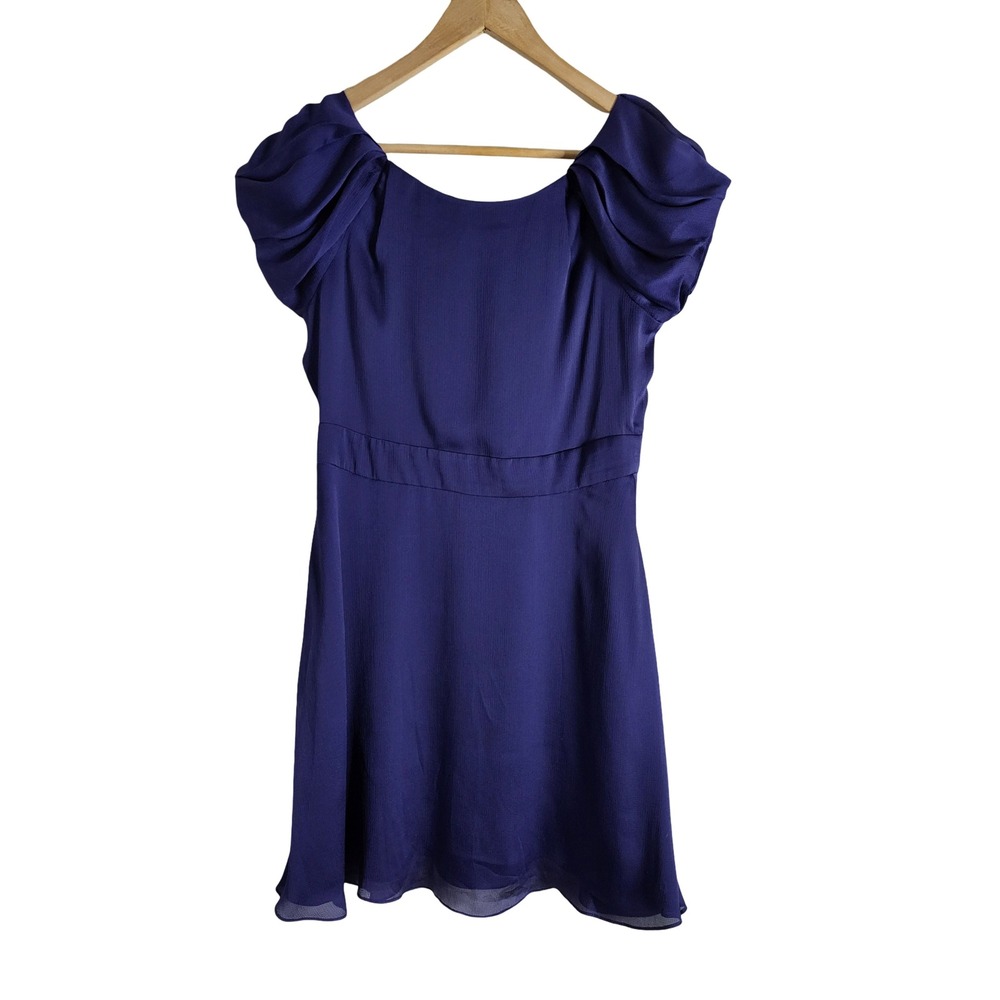 BCBGeneration Purple Pleated Puff Sleeve V-Back Mini Dress Size 8 Romantic Goth